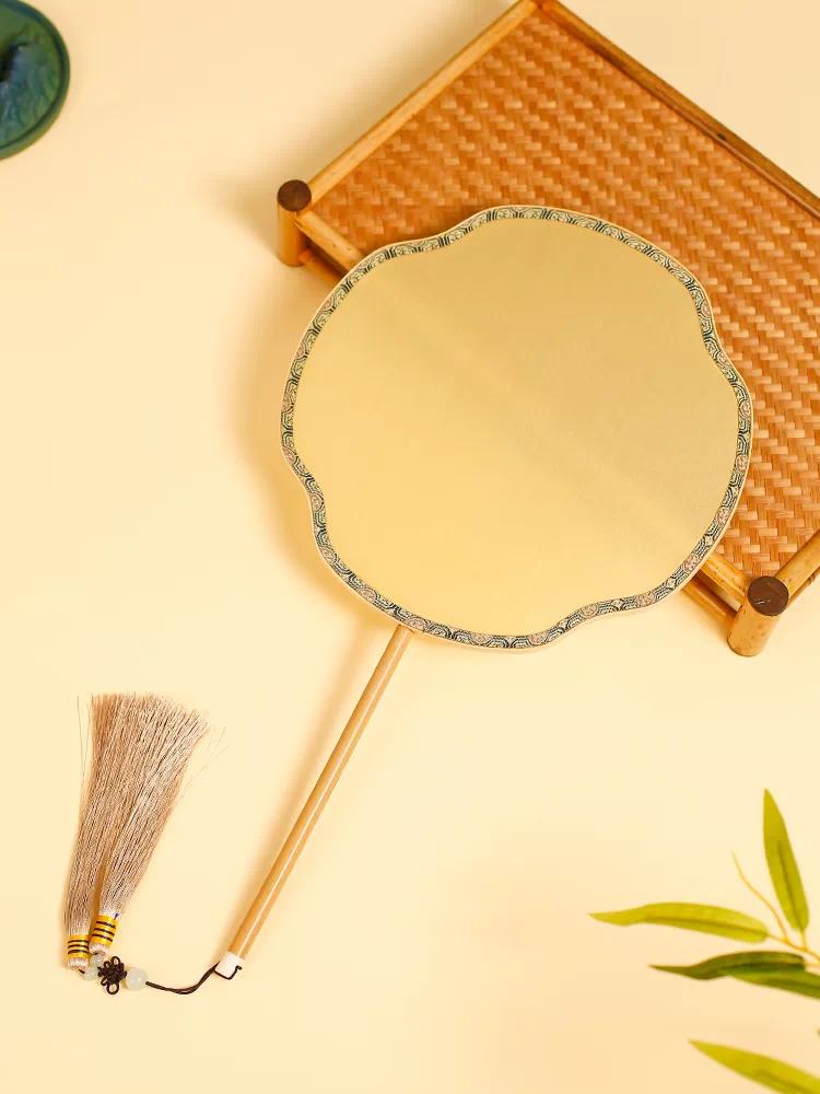 Jishan Silk Blank Circular Fan Chinese Style Chinese Ancient Style Temple Fan Bamboo Palm Hand Painted Women's Han Dynasty Embroidered Painting Fan