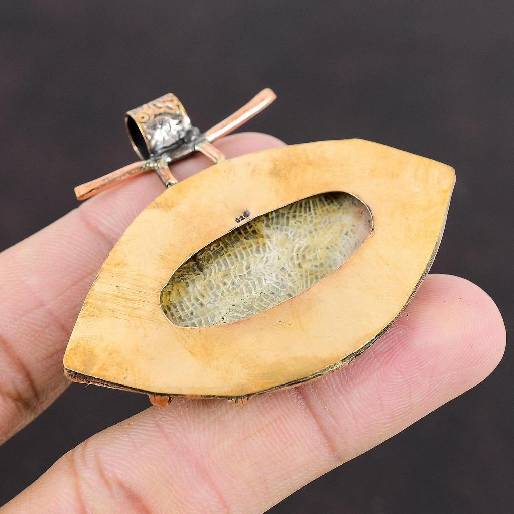 Подвеска из ископаемого коралла, медная подвеска, подвеска из драгоценного камня, женская подвеска, ювелирные изделия из окисленной меди, подарок для невесты, свадебные украшения, подвеска ручной работы