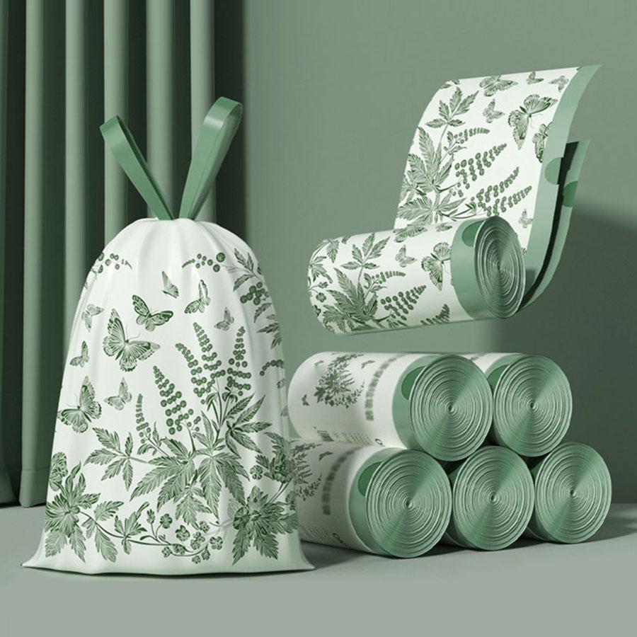 1 roll, 32 pieces, thick mugwort fragrance garbage bag, tear free drawstring, automatic closure, hand-held garbage bag