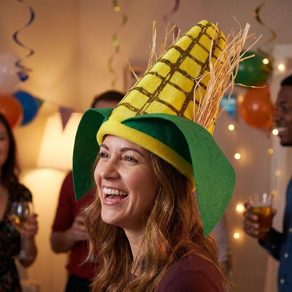 Comfortable Elastic Fit Corn Shaped Funny Party Hat Quirky Cosplay Cap Thanksgiving Party