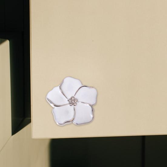 Small Storage Box Knobs Petal Cabinet Knob, Flower Drawer Pulls with Rhinestone Center, Zinc Decorative Metal Alloy Floral Dresser for Bedroom