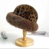 Vintage Warm Women Mongolian Hat Leopard Print Fluffy Fur Fisherman Hats Ladies Winter Plush Warmer Basin Cap