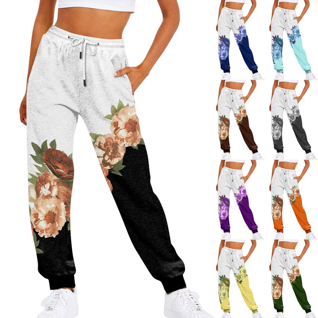 Women's Casual Fashion Sweatpants Printed Pants Elastic Waist Drawstring Pants