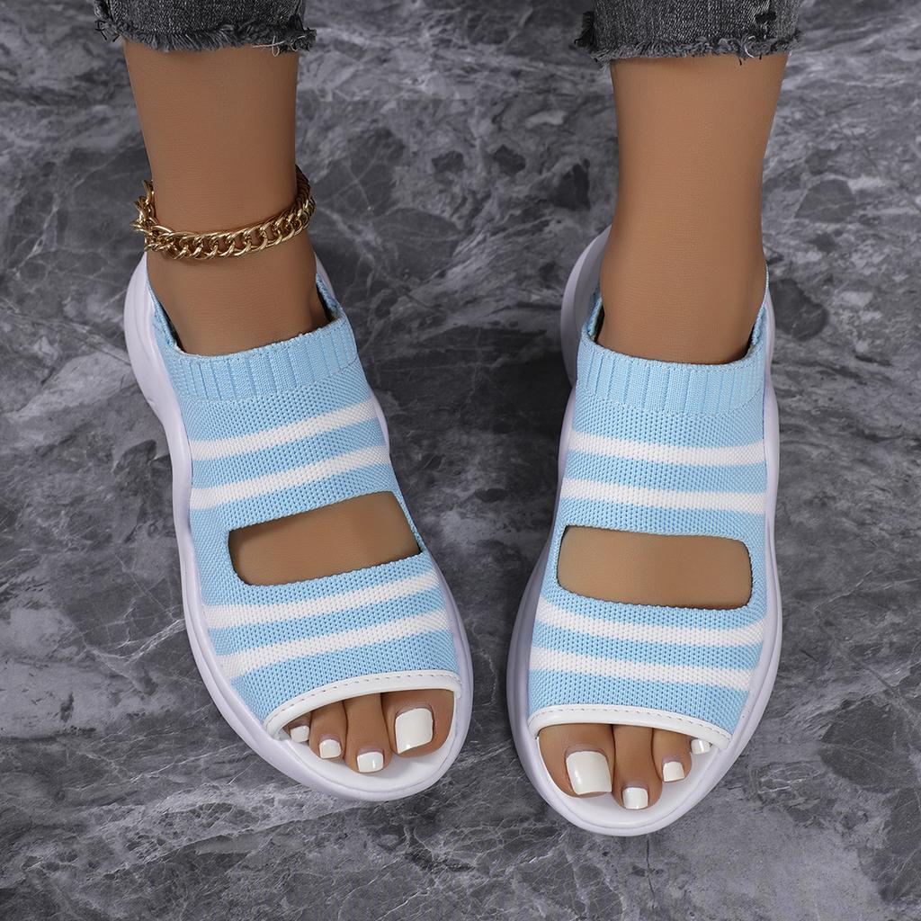 Модные женские сандалии Лето Новые Толстая подошва Круглый носок Обувь Сетка Сочетание цветов Шлепанцы Повседневные Удобные Легкие Дышащие Сандалии