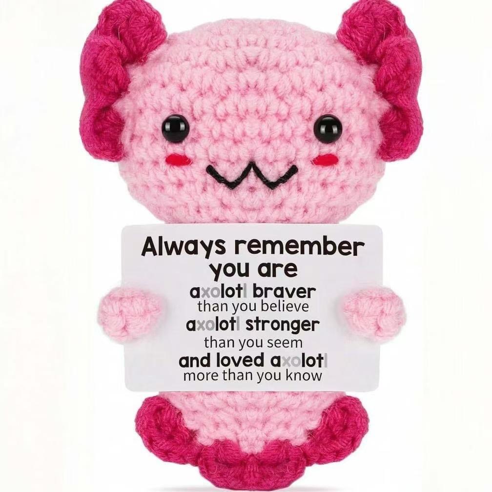 Funny Crochet Positive Inspirational Emotional Support Cat Doll Home Room Decoration Handmade Knitted Cat Desktop Ornament Gift