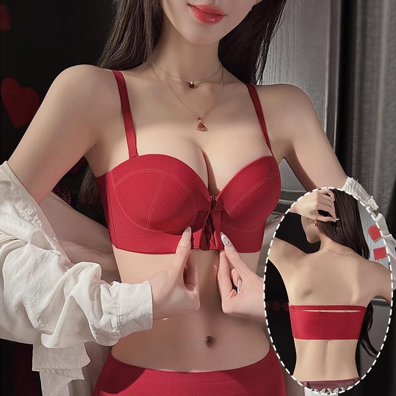 FallSweet Push Up Strapless Bra Women Front Closure Bras Sexy Underwear Wireless Brassiere Add Cup Bra Ladies Lingerie