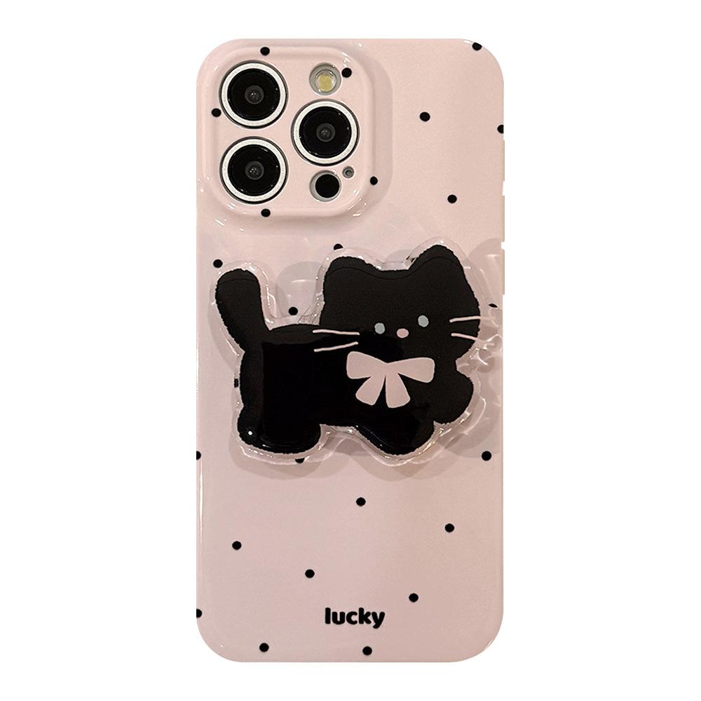 Корейский Ins Волна Точка Подставка для Кота для Чехла для Телефона IPhone 16 для Apple 15Pro Max Пленка 13 Мягкий 17