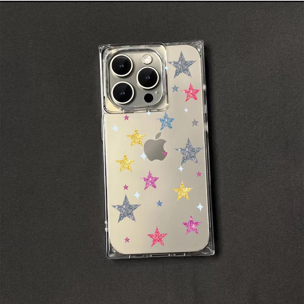 Прозрачный чехол с квадратной задней защитой для трубки для iPhone 13 16 ProMax 11 15 Plus 14 Pro Max 12, защита от кислорода, чехол с узором из разноцветных звезд