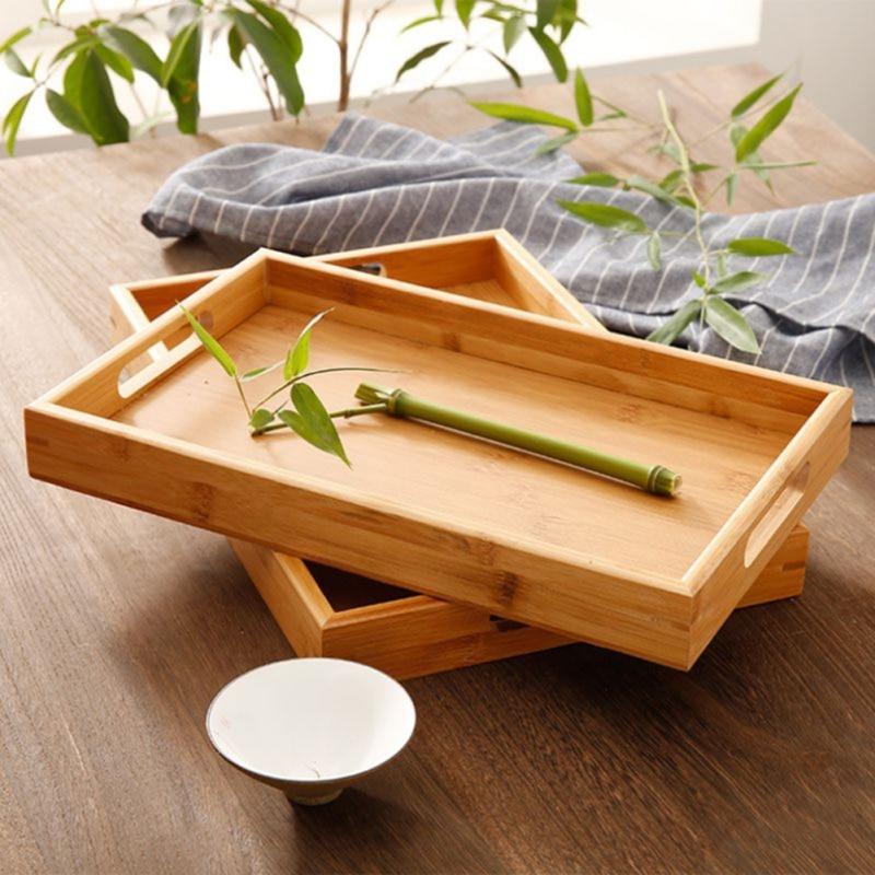 Trays Rectangular Bamboo Trays with Handles for Breakfast Dinner