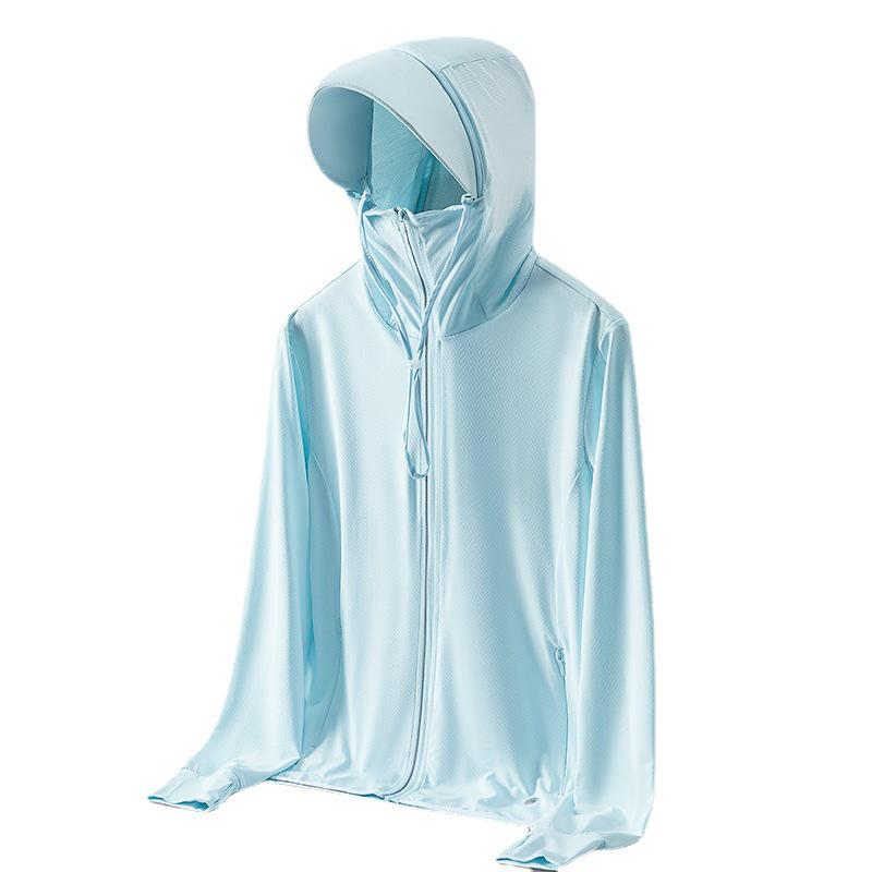 Мужская и женская спортивная ветровка с защитой от ультрафиолета и шапкой - ультратонкий ледяной шелк, эластичный, большой размер