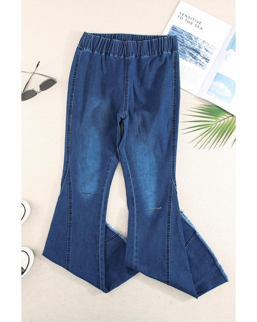 Azura Exchange Потертые расклешенные джинсовые брюки