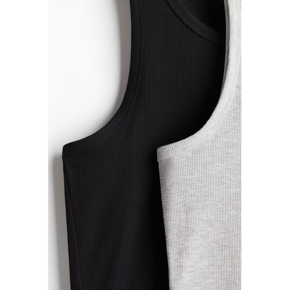 Комплект из 2 предметов: топ без рукавов в рубчик, облегающий крой, серый, меланж, черный