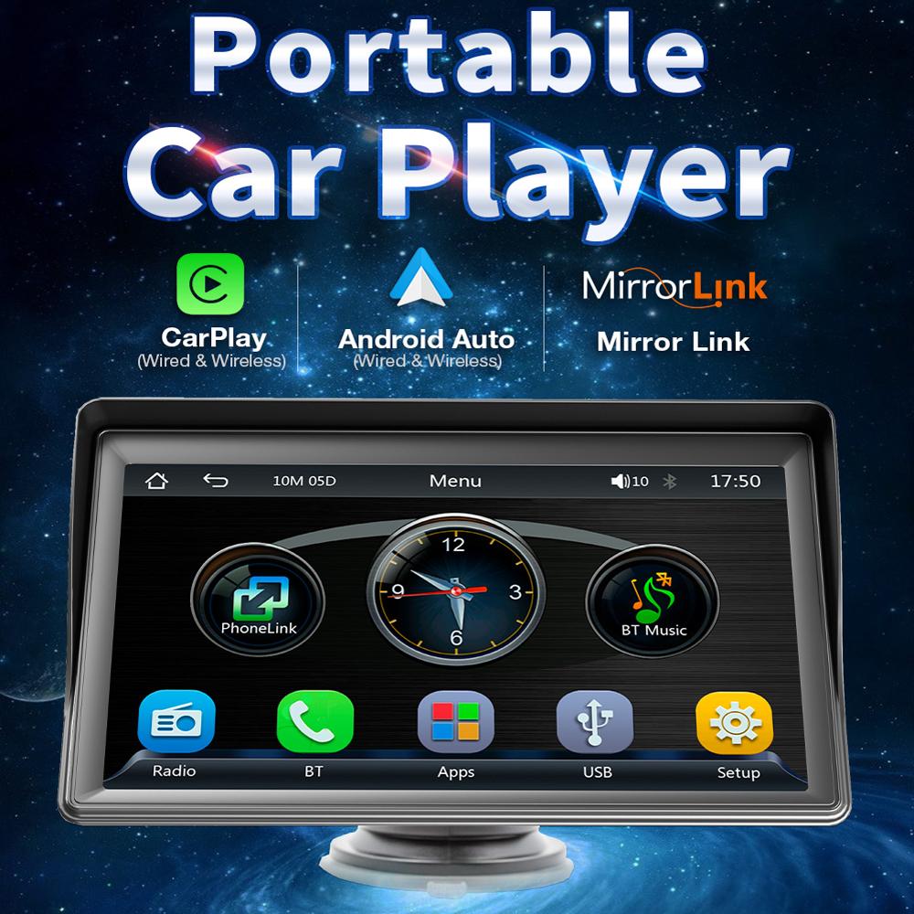 Автомобильный монитор заднего вида, 7-дюймовый экран резервной камеры, CarPlay, беспроводной Android-авто Bluetooth, FM-передатчик, USB MP5 B600W