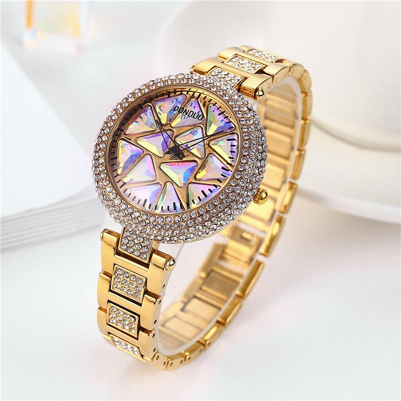 UTHAI CQ199 Colorful Gemstone Rotating Dial Full Diamond Women's Watch Casual Business Fashion Waterproof Alloy Quartz Watch