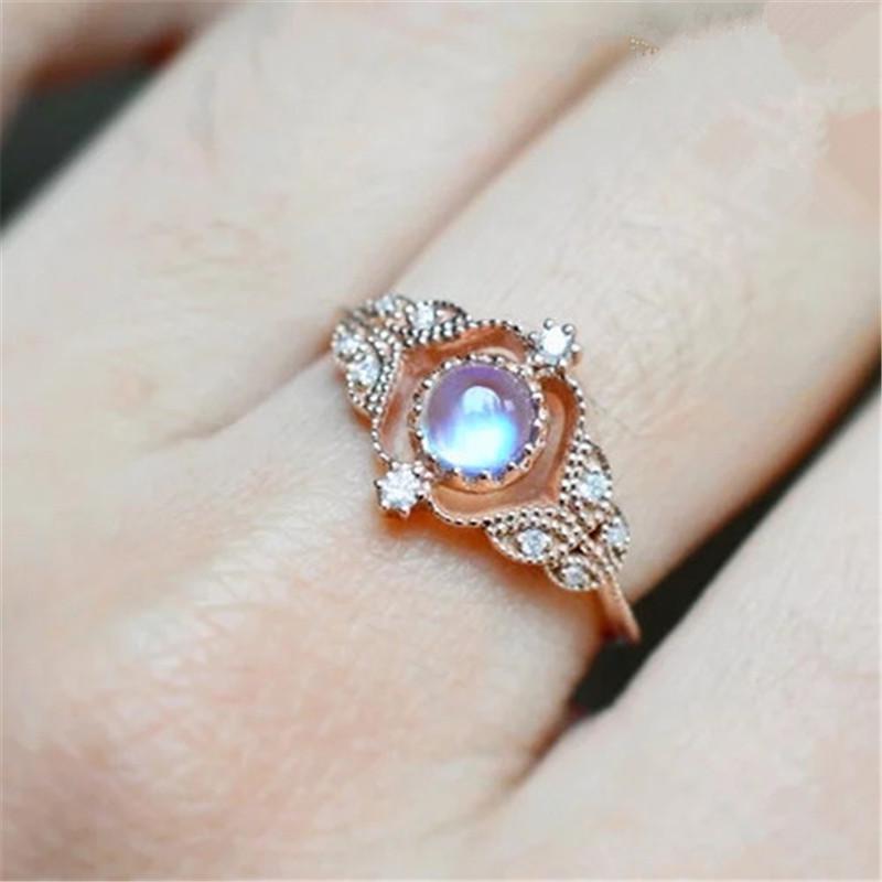 Изысканная пара колец с лунным камнем, женские аксессуары, кольцо для вечеринки с цирконами, покрытие из розового золота.