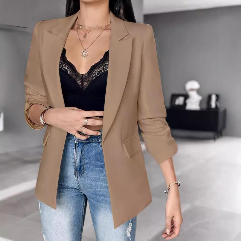 GMXIA Autumn Winter Long Sleeve Solid Color Cardigan Suit Jacket Women Jackets & Coats