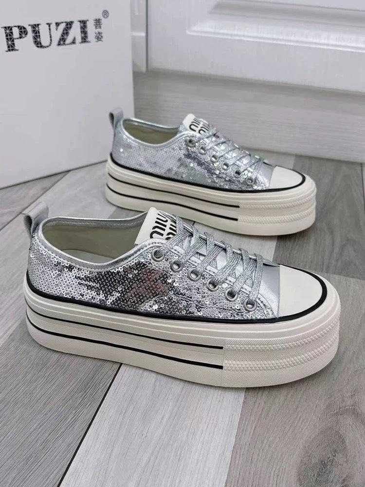 Весенние и осенние повседневные туфли на толстой подошве для женщин 2024 года, новые парусиновые спортивные туфли в студенческом стиле, женская вулканизированная обувь