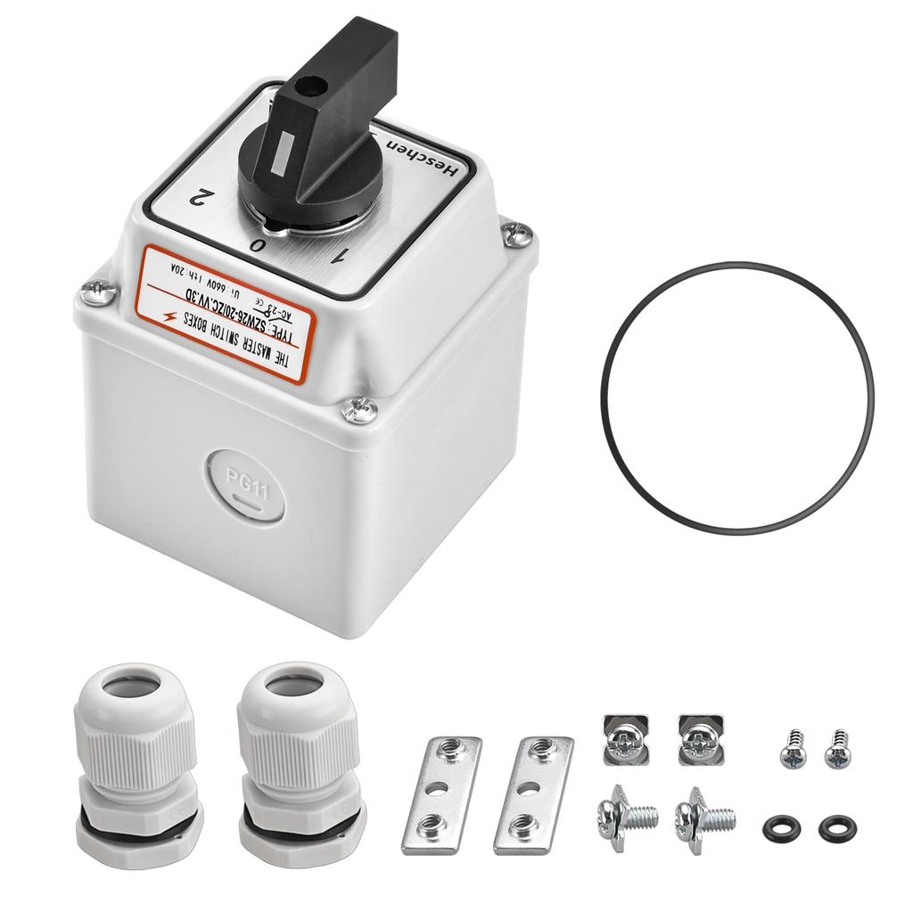 Heschen Universal Rotary Cam Selector 660V 12 CE with Master Switch Enclosure Switch, SZW26-20/ZC.VV.3D, 20A, ON-OFF-ON 3-Position, 3-Phase,