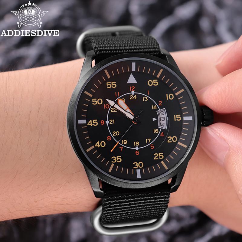 ADDIESDIVE New Men's Analog Watch 50m Waterproof Luminous Watch Fashion Sports Large Dial Men's Quartz Watch with Nylon Strap