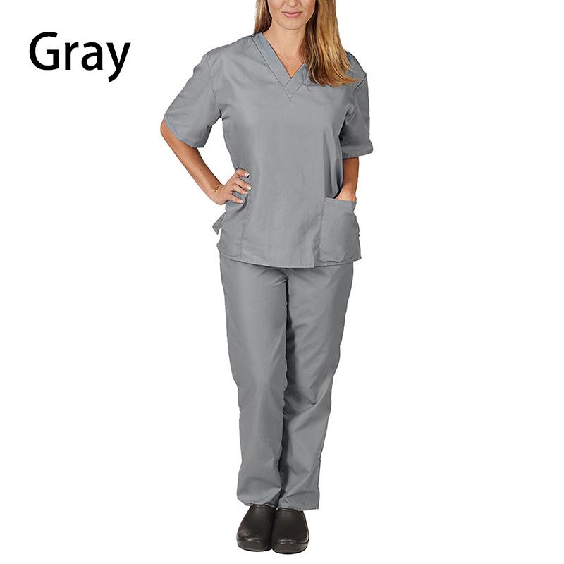 2 Pieces Outfits Summer Thin Solid Tops+Loose Pants Short Sleeve Quick Dry Nurse Suit V-neck Nursing Working