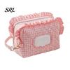 Portable Baby Wipe Dispenser Quilted Diaper Wipes Bag with Hanging Strap, Dual Compartment Zipper Plaid Ruffle Storage Pouch Bag, Large Capacity