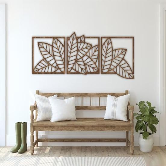 3Pcs/Set Wooden Hollow Leaf Wall Decoration Farmhouse Rustic Leaves Wall Art Home Bedroom Living Room Bathroom Wall Decorative Sign
