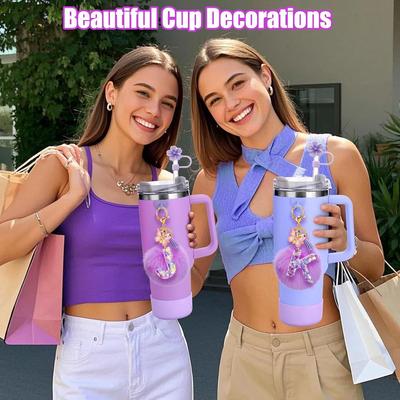 Набор из 8 аксессуаров для стакана Stanley 30 40 унций: крышка для соломинки в виде цветка, топпер-крышка, шармы с буквами, силиконовый чехол, заглушка от проливания