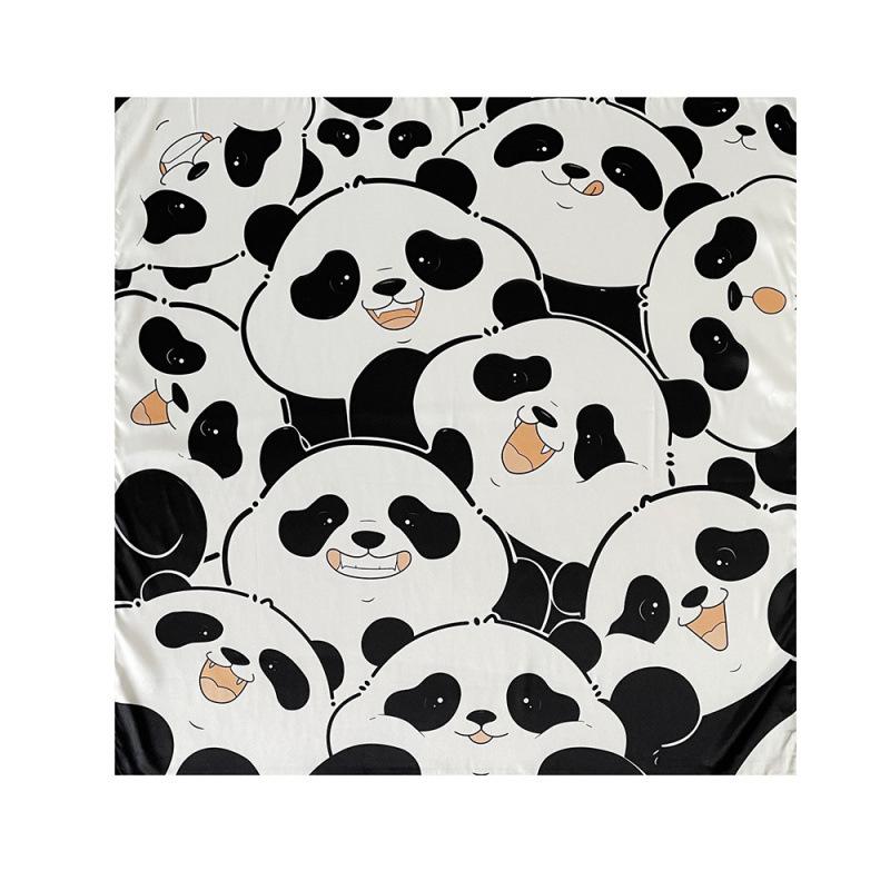Panda Scarf Elastic Satin Print High-end Breast Wrap Scarf for Women's Spring and Summer New Small Square Scarf Scarf