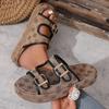 Retro Flower Embroirdery Platform Slippers for Women 2025 Summer Double Buckle Thick Sole Sandals Woman Anti Slip Beach Slides