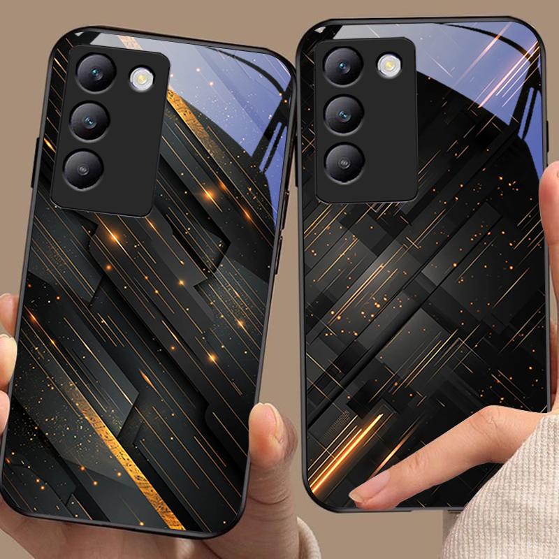 Чехол для телефона Meteor Golden Bead для Y72 33S 11 03 36 96 Lite 35 16 Iqoo 12 V40 SE 5G 29 40 21 30 X80 Pro Vivo из закаленного стекла черный