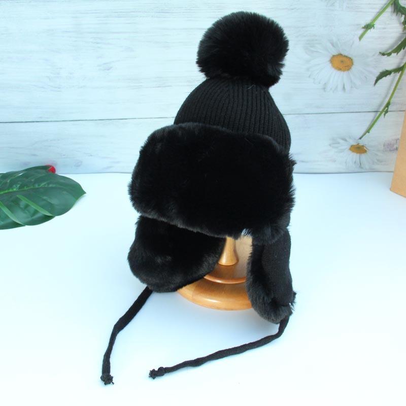 Freesh Hat Same Hat Женская шерстяная вязаная шапка плюс бархатная термобелье Lei Feng Кепка Корейский меховой шарик Наушники Шапка