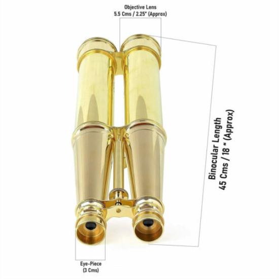 Nautical Gold Finish Brass Antique Binocular With Wooden Tripod Stand Gift