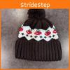 Warm Knitted Hat Cherry Embroidery Design And Plush Ball Decoration For Autumn Cold Weather And Casual Wear