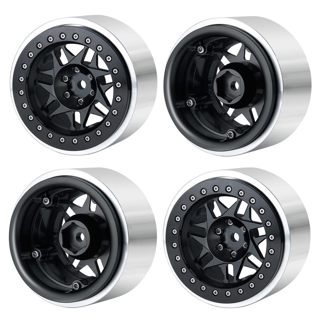 TRZX 2.9" Beadlock Wheel Rims, Aluminum Rim Hubs for Axial 1/6 SCX6 AXI05000 AXI05001 RC Crawler Cars (4-Piece Black)