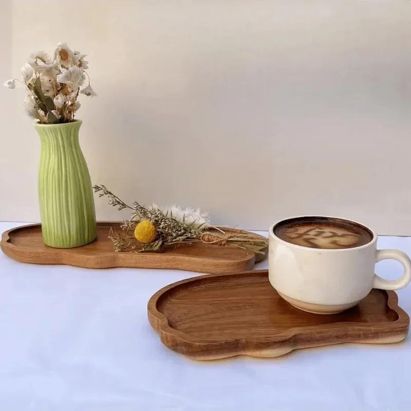 1pcs Wooden Tea Tray Cloud-Shaped Fruit Dessert Candy Coffee Plate Home Decoration Bread Snacks Cakes Tableware Kitchen Supplies