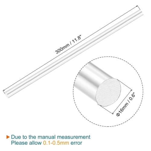 uxcell Aluminum Round Bar, 6061 Aluminum Rod, 16mm Diameter, 300mm Long, Lathe Solid Rod, Metal Rod for RC Aircraft Model Cars, DIY Crafts, 1 Piece