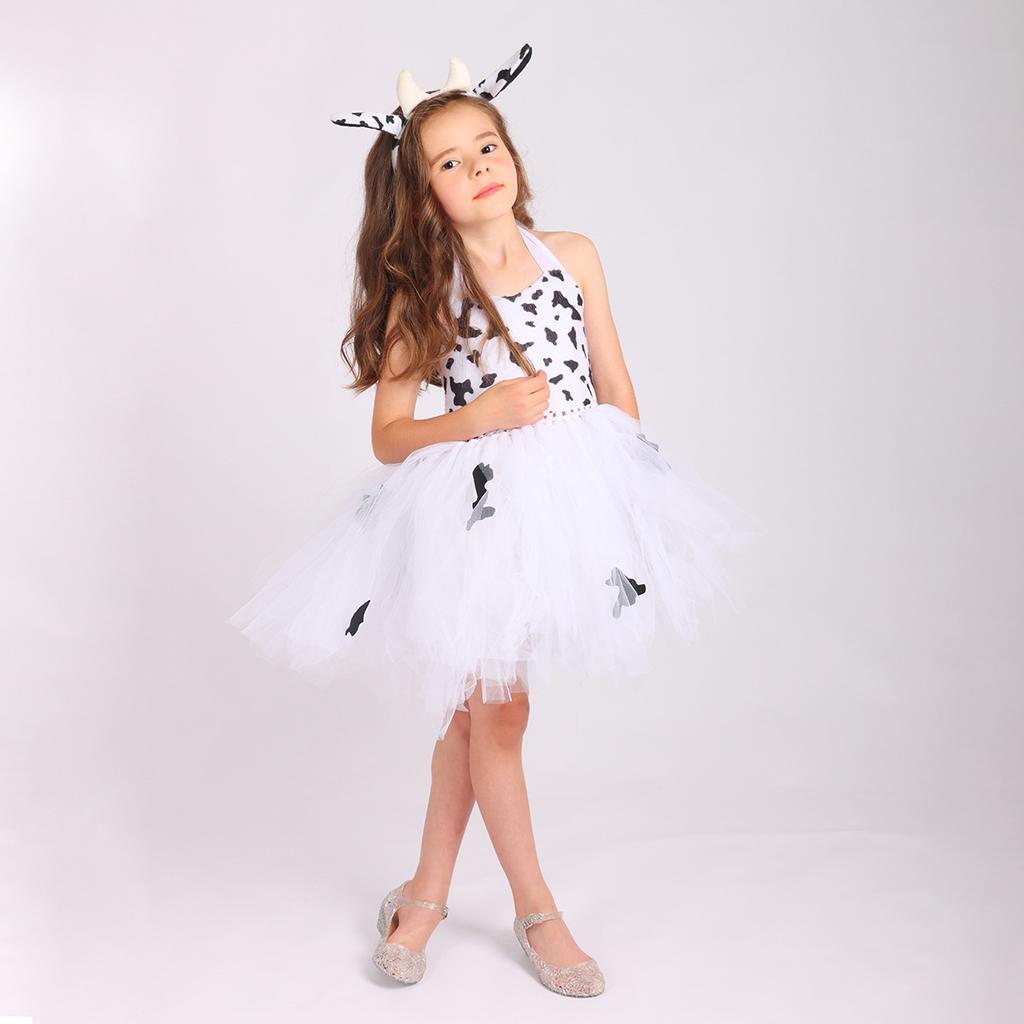 Baby Girls Halloween Cosplay Costume Kids Forest Theme Giraffe Cows Tiger Print Tutu Dress Party