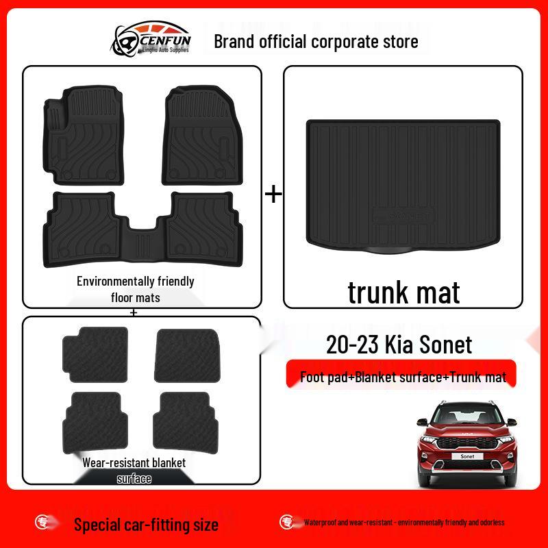 Kia Sonet 2020-2023 TPE Floor and Trunk Mats: Eco-Friendly, Odorless, Waterproof