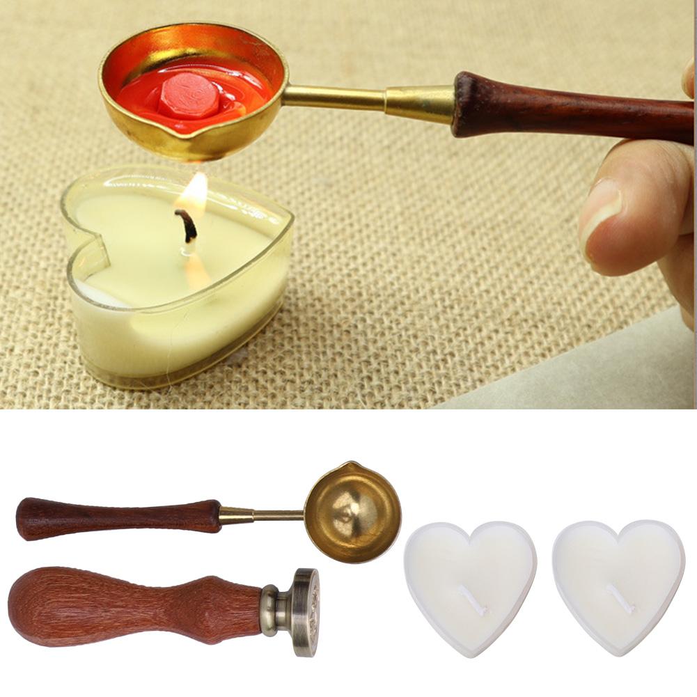 Печать в стиле ретро с деревянной ручкой, ложка для печати с набором для сургуча