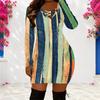 Women Plus Size White Criss Cross V Neck Long Sleeve Printed Bodycon Mini Dress