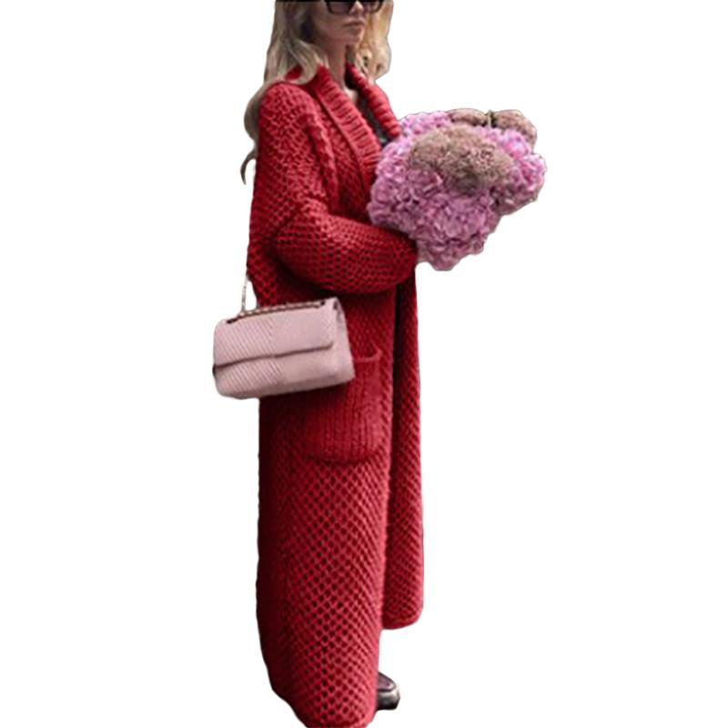 Winter Women's Sweater Lapel Knit Cardigan Collage Solid Color Long Plus Size Knit Sweater