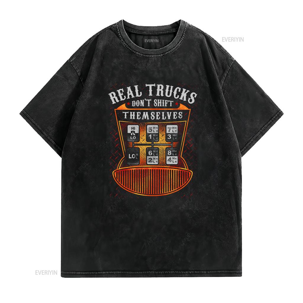 Vintage Trucker Funny Real Trucks Dont Shift Themselves Unisexual Gear Print Casual T Shirt vintage Washed designer clothes