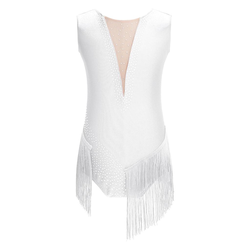 Детский костюм для художественной гимнастики, блестящий купальник с кисточками для танцевальных выступлений