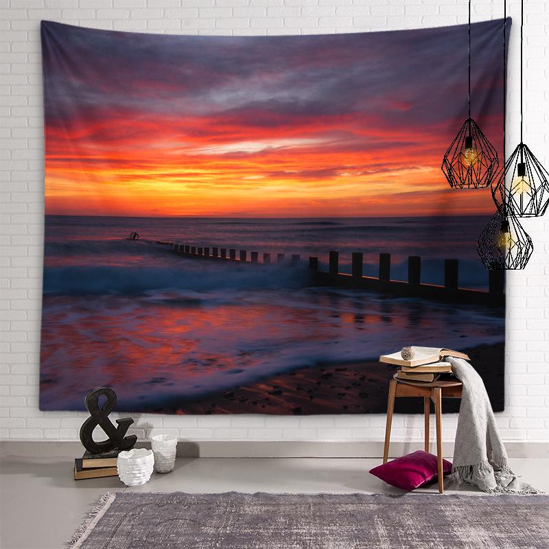 Приморский закат, пейзаж с закатом, гобелен, солнечный лес, украшение стены, гобелен для гостиной, эстетика комнаты, украшение для дома