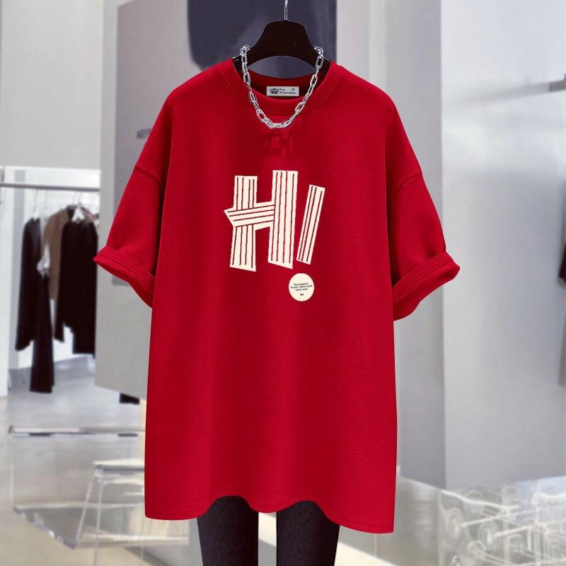 Новая летняя корейская футболка в гонконгском стиле с надписью Trendy Large Version Loose Grey с короткими рукавами для женщин средней длины