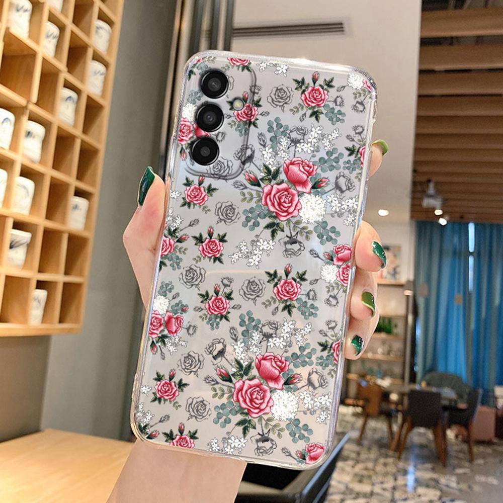 Для Samsung Galaxy M14 M13 M54 M53 M34 M15 M35 M23 M33 M55 M22 F23 F15 F55 Note 10 Pro Lite Прозрачный Чехол-Накладка с Цветами и Растениями для Телефона
