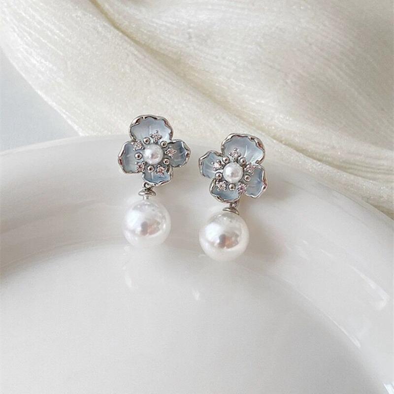 Новые индивидуальные простые серьги-джокеры с подвеской в ​​виде масляного цветка и жемчуга для женщин