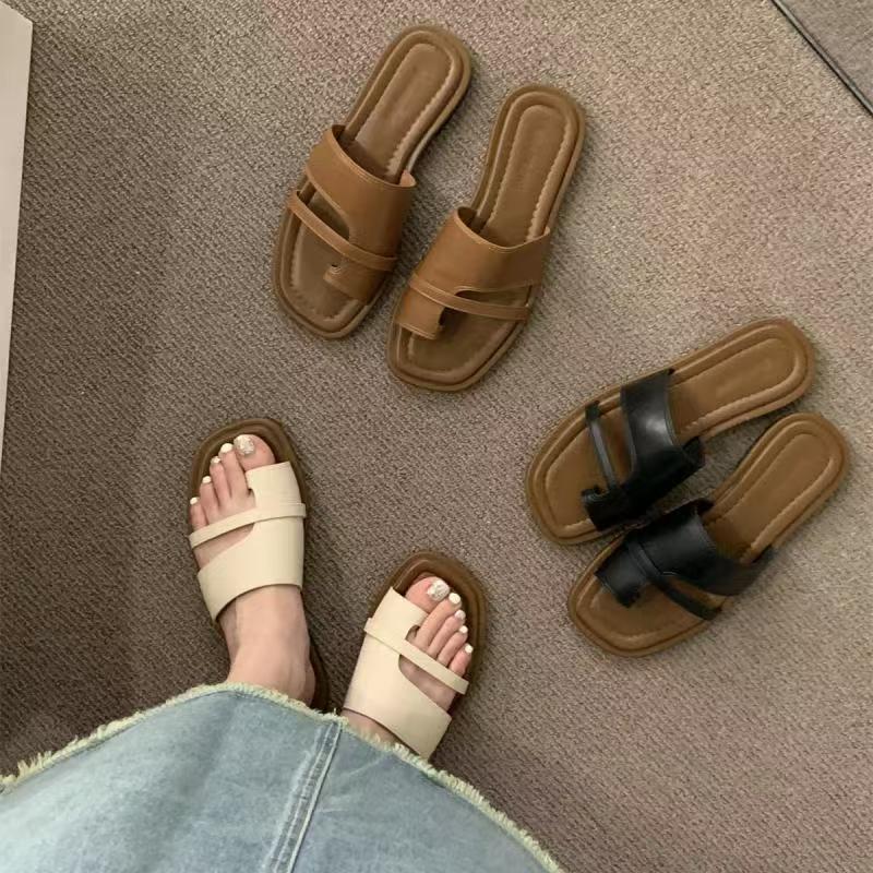 Ретро тапочки с открытым носком женская обувь весна и лето новые простые юбка один педаль римские сандалии