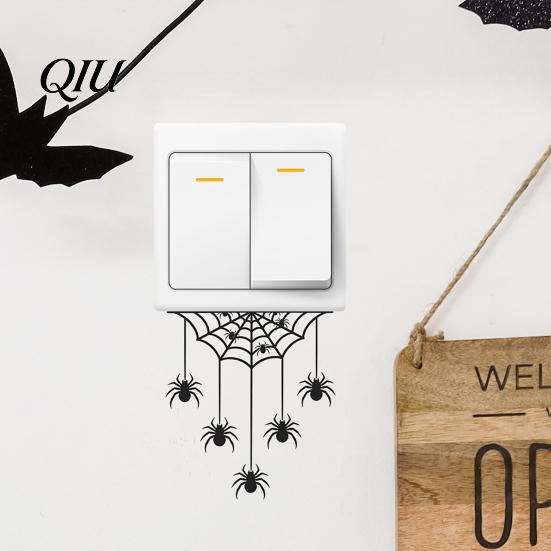 Upside Down Spider Switch Decal Halloween Web Light Sticker, Decal, Removable Creepy Wall Ornament Decals, PVC Waterproof Art for Home Bedroom