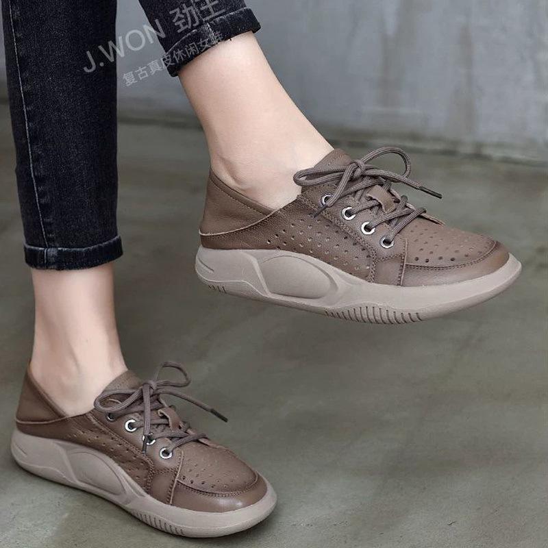 Ретро полые сандалии женские весна-лето 2025 новые спортивные и повседневные туфли женские туфли с сумкой на голове со шнуровкой и мягкой подошвой с отверстиями